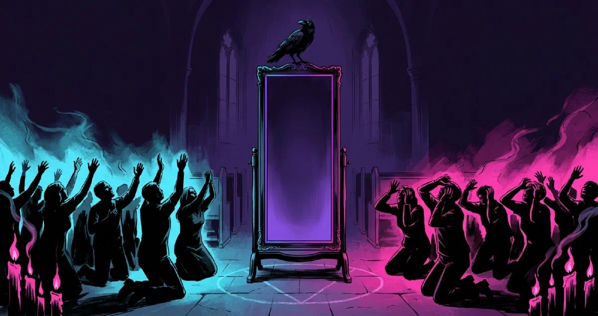 Cover illustration for The Machine Is a Mirror (And They're Seeing God in It)